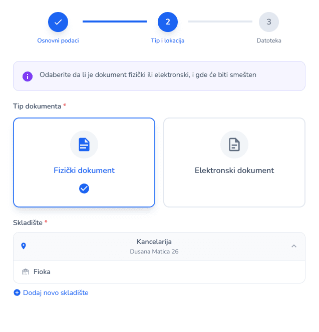 Izaberite tip i lokaciju